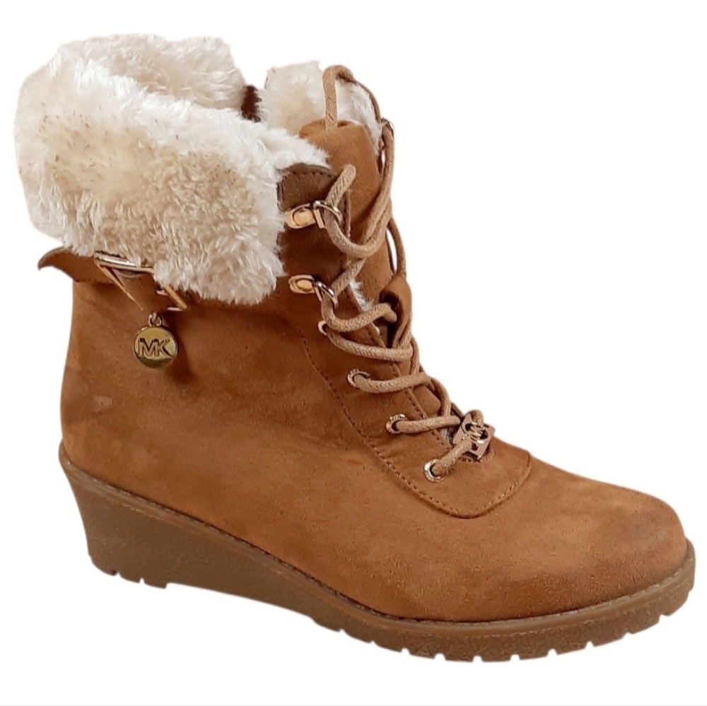 Michael Kors Myra Wendee in Chestnut wedge Fur Lace Up boot Size 4 - Picture 2 of 4